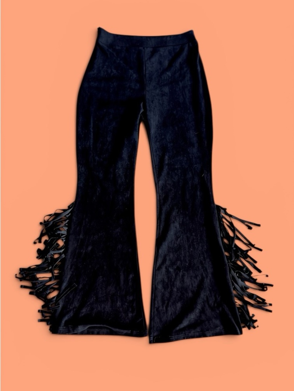 Black Fringe Flared Pants